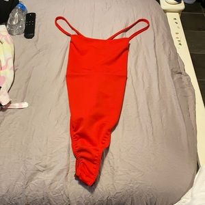 Red strappy bodysuit from Boohoo, small